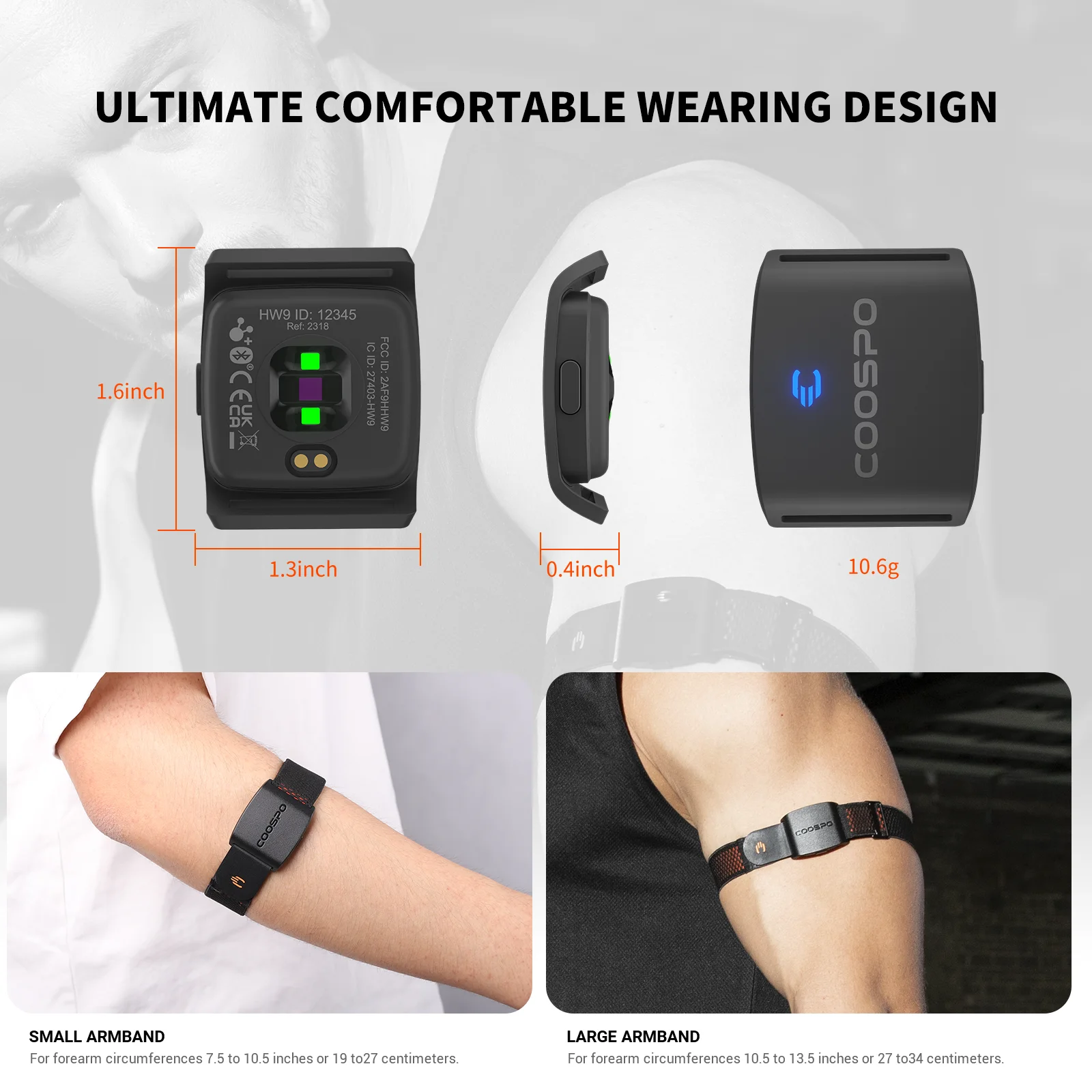 HW9  ANT+ Armband Heart Rate Monitor for Cycling Running，Ultra long battery life, waterproof rating: IP67