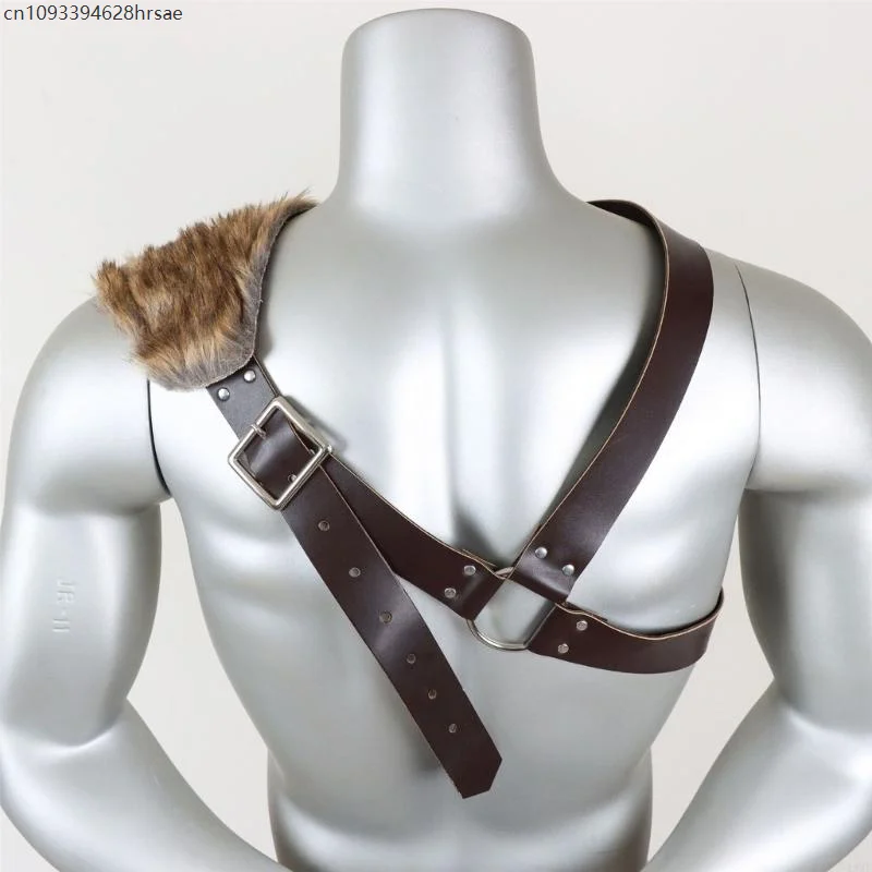 49MF пушистый кожаный наплечник нагрудный ремень средневековый костюм для мужчин Хэллоуин