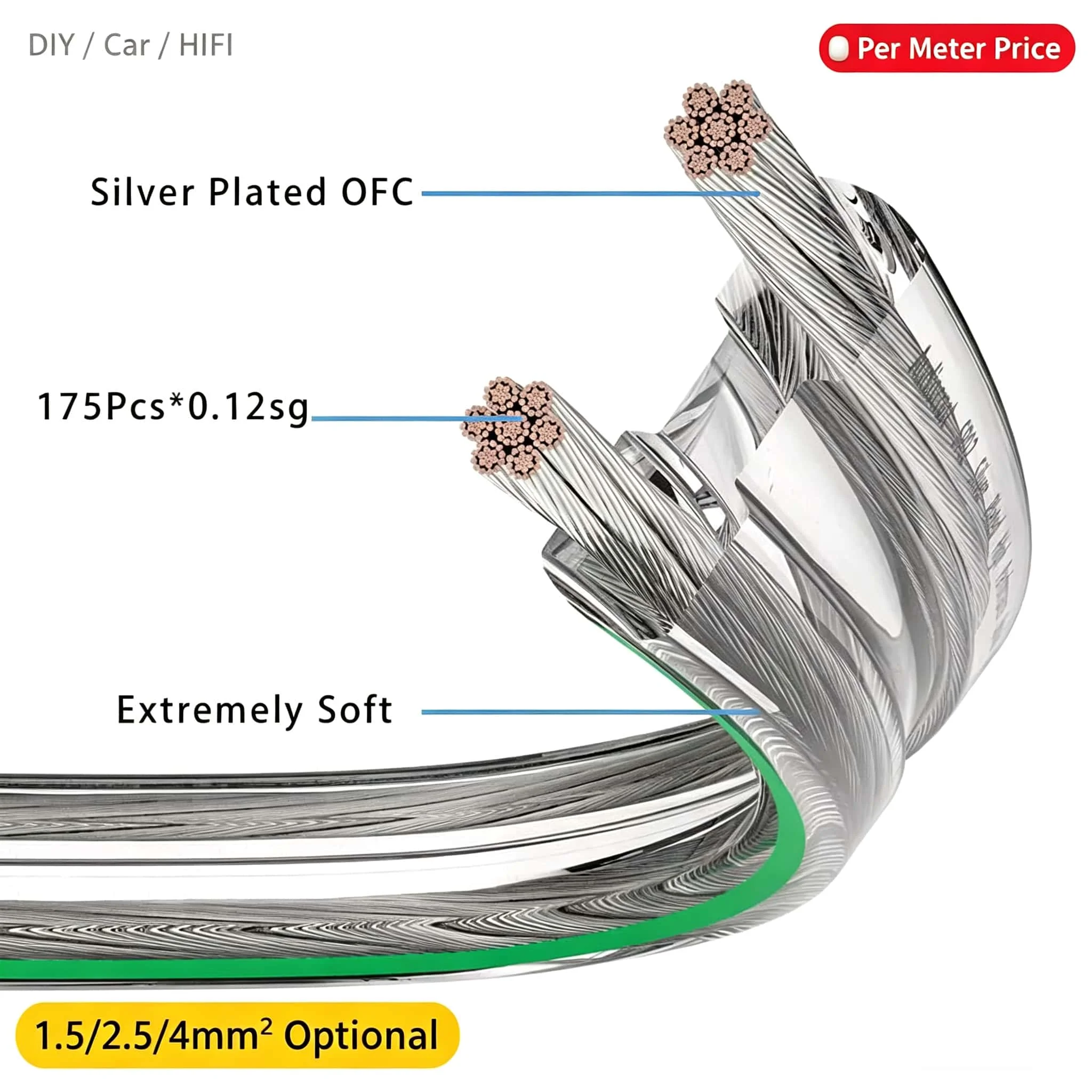 Speaker Cable Silver Plated OFC Speaker Wire Bulk Per Meter HiFi Audiophile DIY Audio Cable for Car Home Theater Amplifier