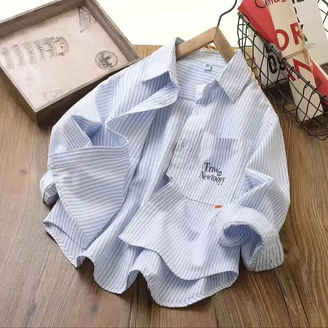 

Children's Shirt Spring and Autumn Boys' Striped Long Sleeved Shirt New Girls' Casual Jacket 90-140CM