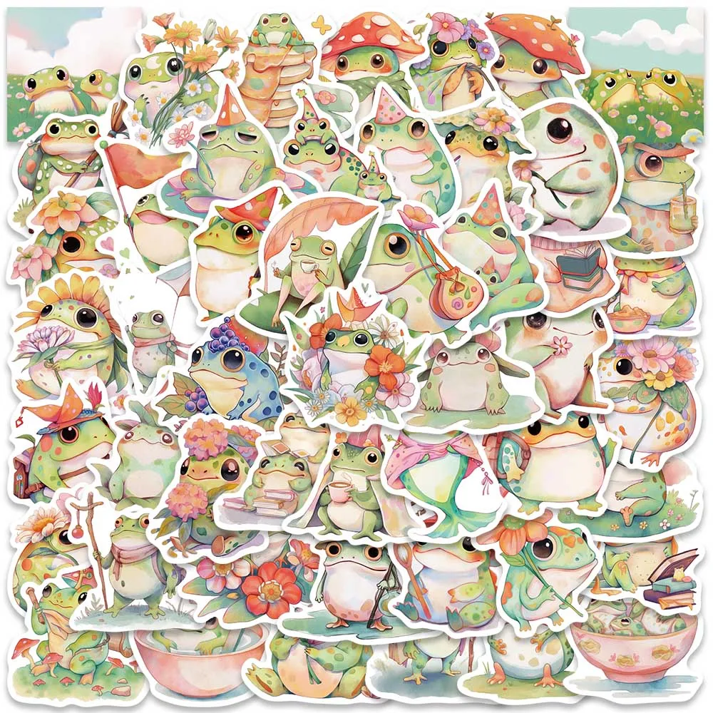 50pcs Colorful Fruit Juice Frog Stickers Cute Cartoon Decals DIY Water Bottle Laptop Luggage Skateboard Scrapbook Sticker