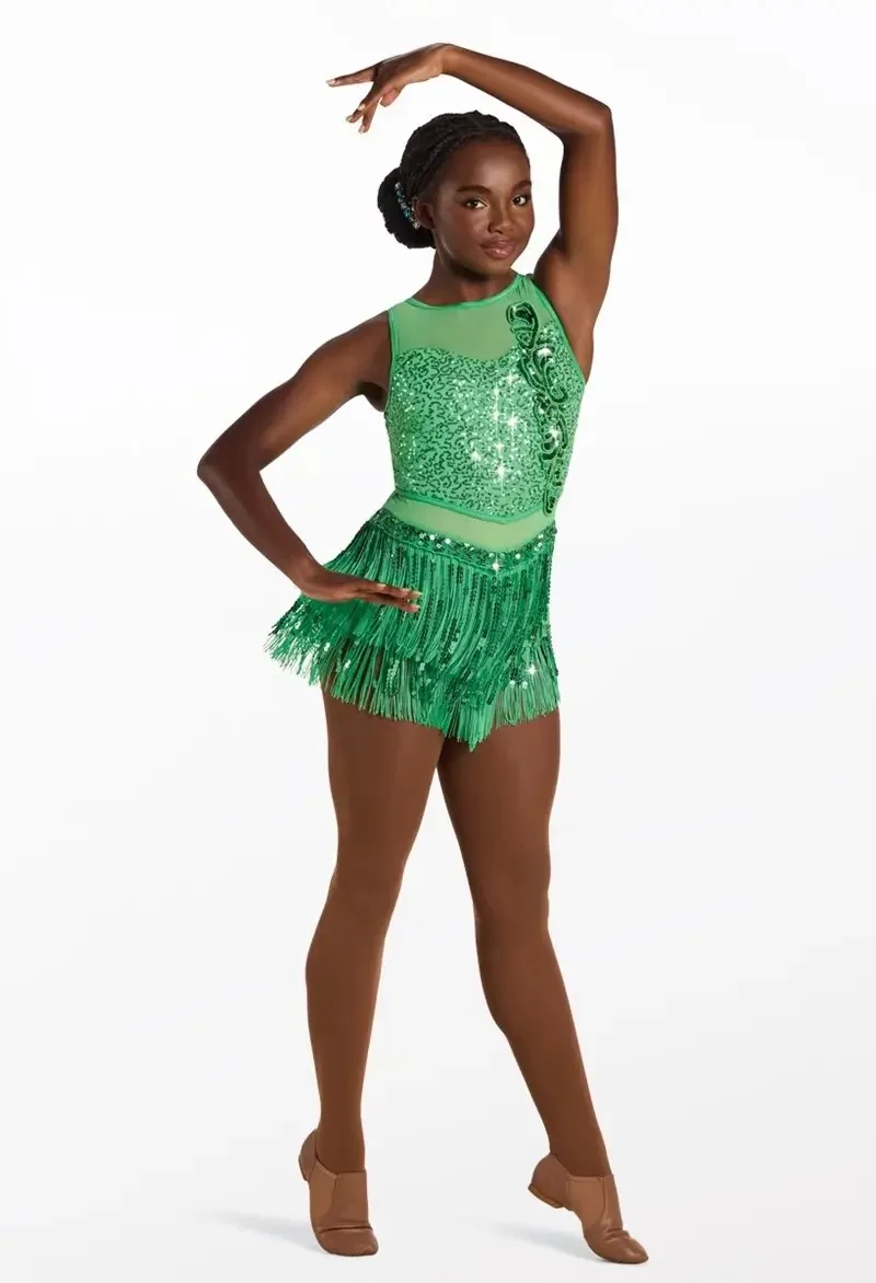 ballet-green-sequined-sleeveless-shorts-tassel-jazz-custom-dance-costume