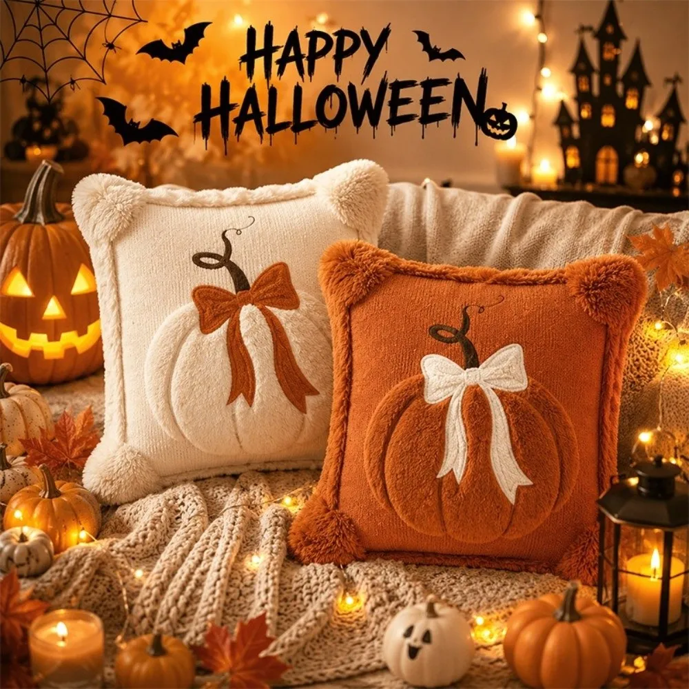 New Halloween Style Throw Pillow Cover Pumpkin Tufted 45x45cm Cushion Cover Embroidered Autumn Pillowcase Fall Decor