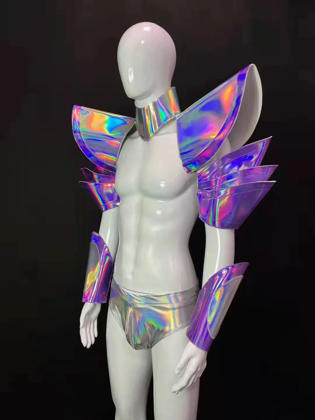 Club Party Nachtclub DJ Gogo Sexy Zilver Kostuum Stadium Slijtage Manchet Outfit Spier Heren Space Mirror Armor Bar Danser Prestaties