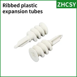Freeshipping 12X32 14X42 Expand Nail Ribbed Plastic Anchor Expansion Pipe Tube Wall Plugs For Self-tapping Screws Wire Connector