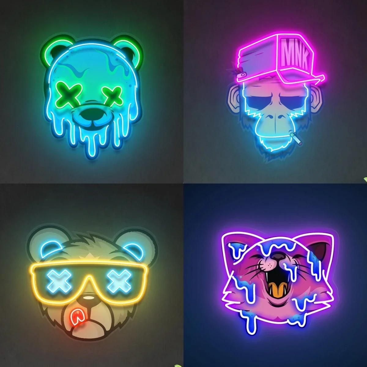 Enseigne au néon personnalisée Anime Bear, décoration murale pour chambre à coucher, salle de jeu, maison, lumières d'impression UV, lumière LED personnalisée, mignon