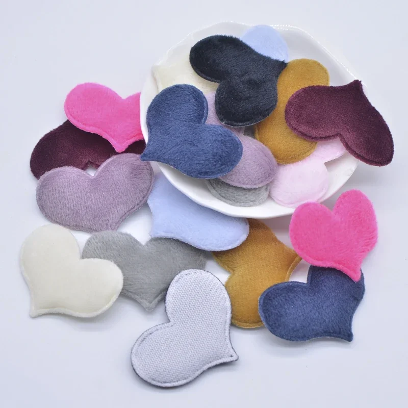 50Pcs 40*30mm Padded Plush Furry Felt Heart Applique for DIY Headwear Hair Clips Bow Accessory Handmade Clothes Hat Shoes Decor