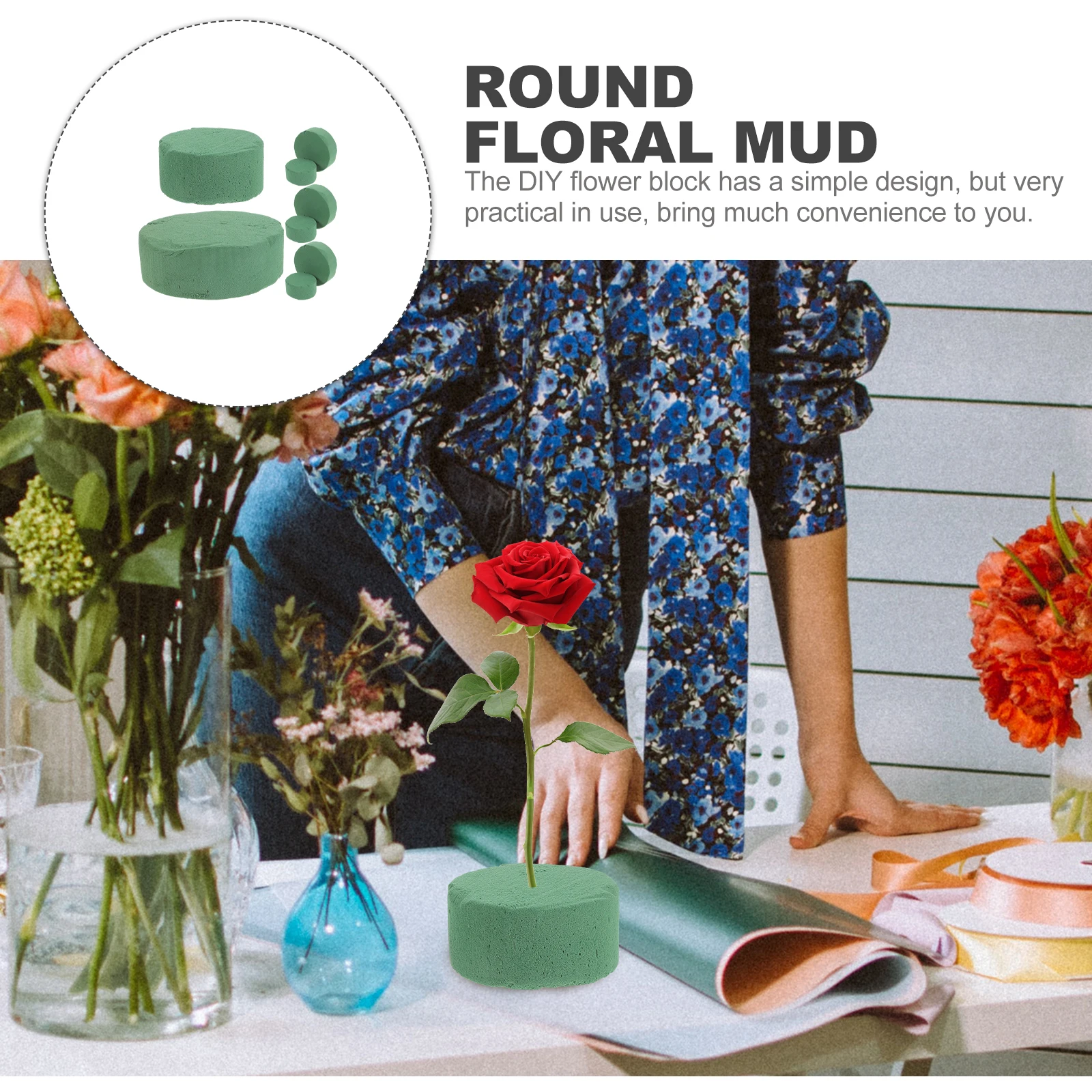 

8pcs Round Floral Foam 8x4cm Blocks For Flower Arrangements 12x4cm Each Flower Arrangement Supplies Practical Safe Material