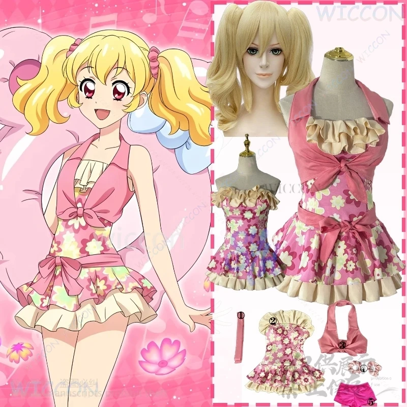 

Hoshimiya Ichigo Cosplay Aikatsuu! Anime Costume Summer Kawaii Flower Beach Printed Sleeveless Ruffles Hem Tank Crop Tops Dress