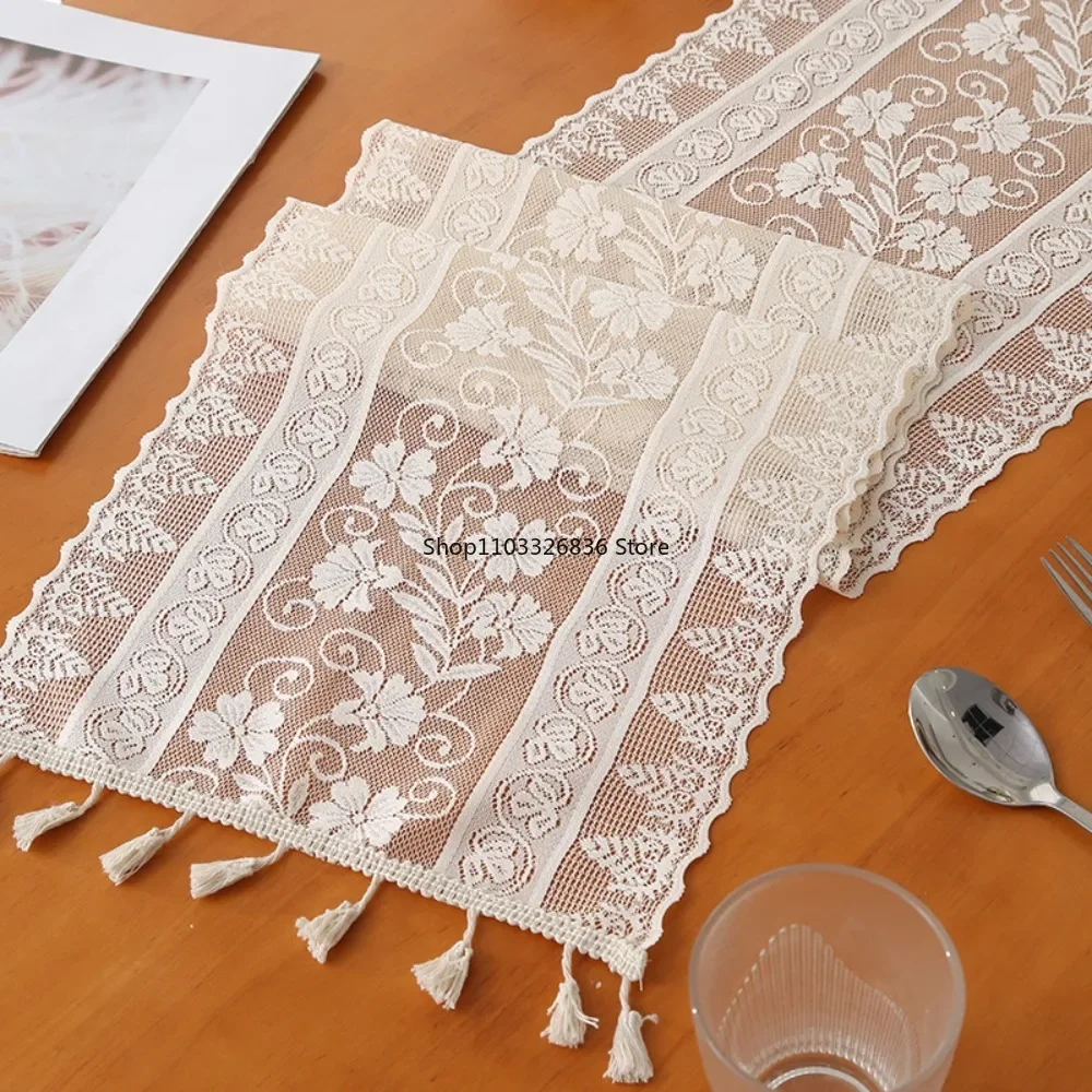 White Lace Table Runner Crochet Lace Table Cloth for Dining Party Christmas Banquets Table Decor Wedding Decoration Decor