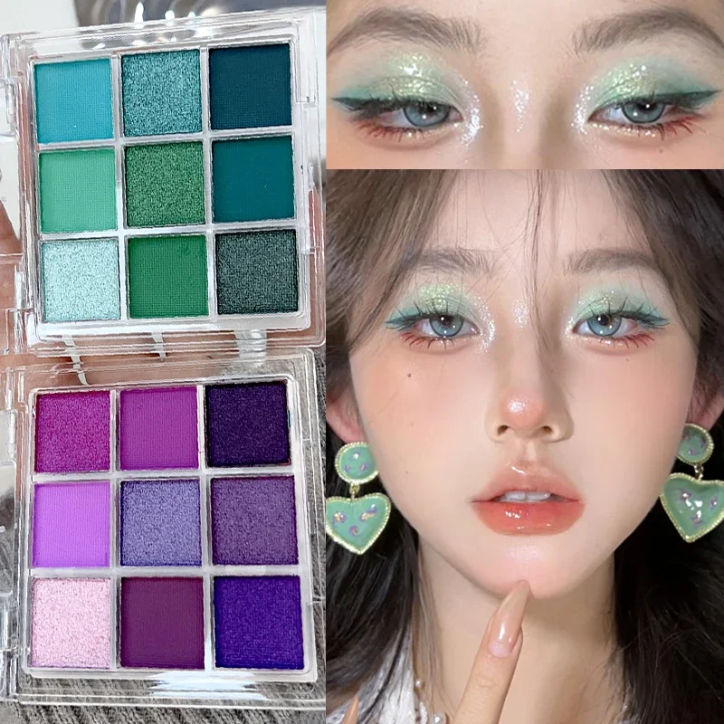 9 cores glitter paleta de sombra verde shimmer perolado fosco acrílico sombras paletas à prova dwaterproof água olhos maquiagem cosméticos