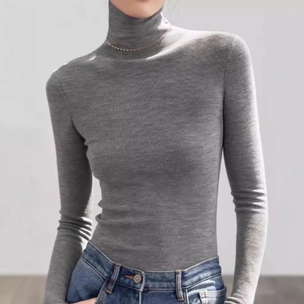 

Early Spring Thin Pile Collar Knitted Sweater Slim Fit High Collar Bottoming Shirt for Women New Fashion Dropshipping