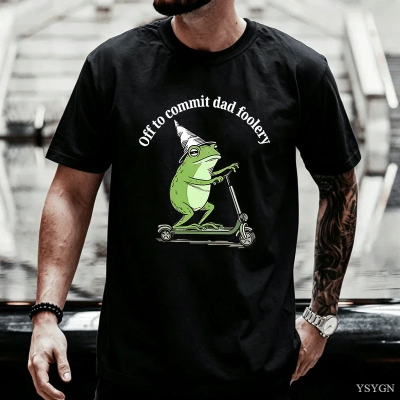 Dad Frog T Shirt Off To Commit Dad Foolery Tee Shirt Casual Funny Frog Scooter T-Shirt Dada Cute Pregnancy Announcement Tee