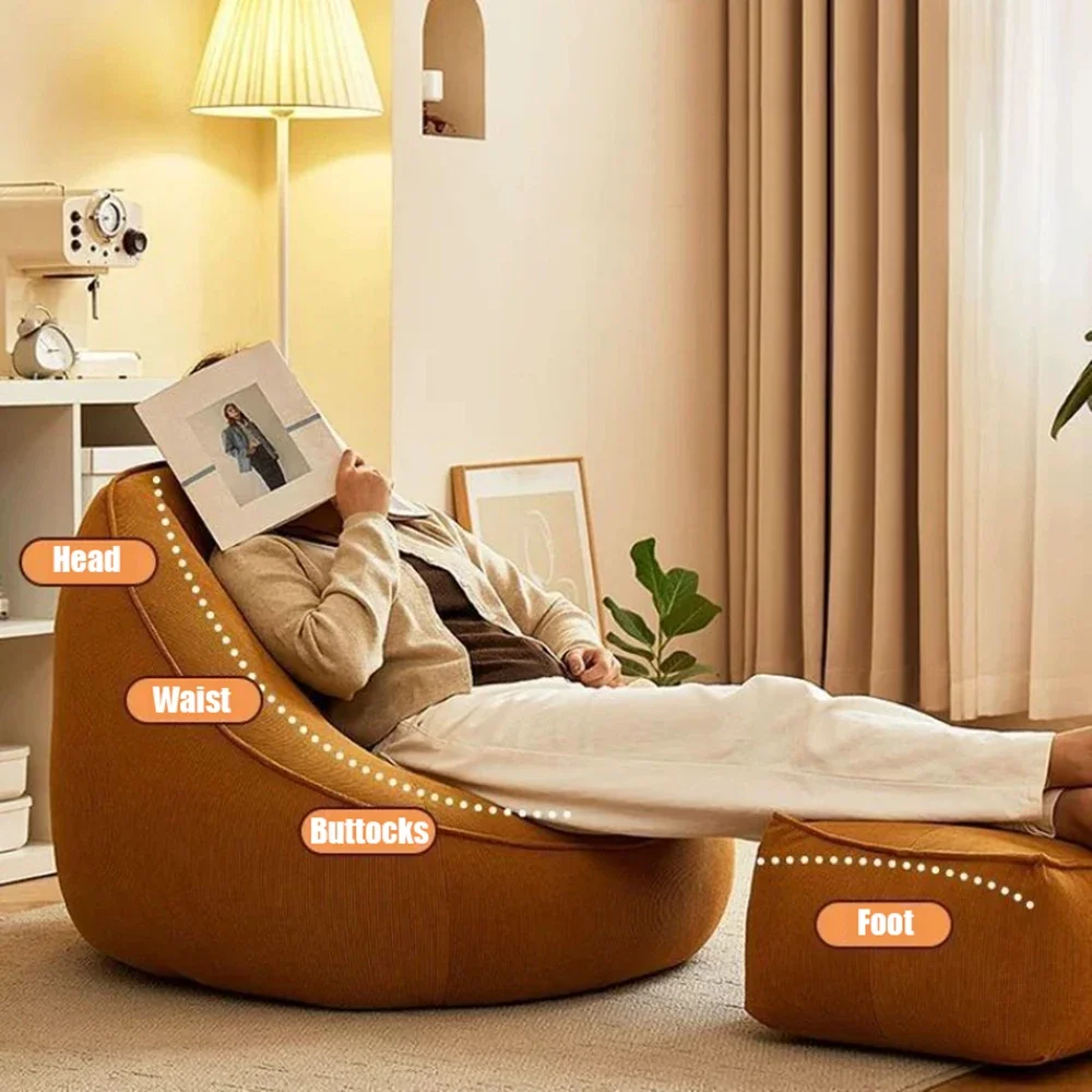 أريكة مفردة كسولة على شكل كيس فول راقية وشرفة ناعمة كرسي أريكة مريح مع حشوة مسند للقدمين متضمنة أثاث منزلي #5