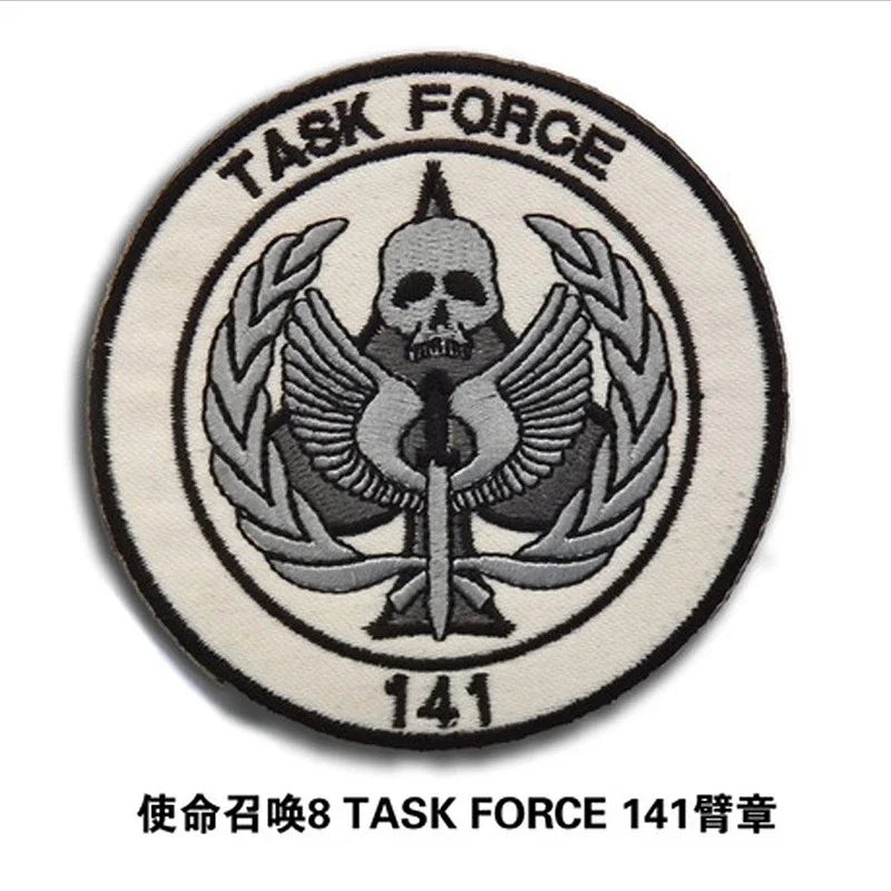 Skull Embroidered Patches Call of Mission Task Force 141 Armband Patch Military Hook&Loop Sewing Stickers Backpack Applique