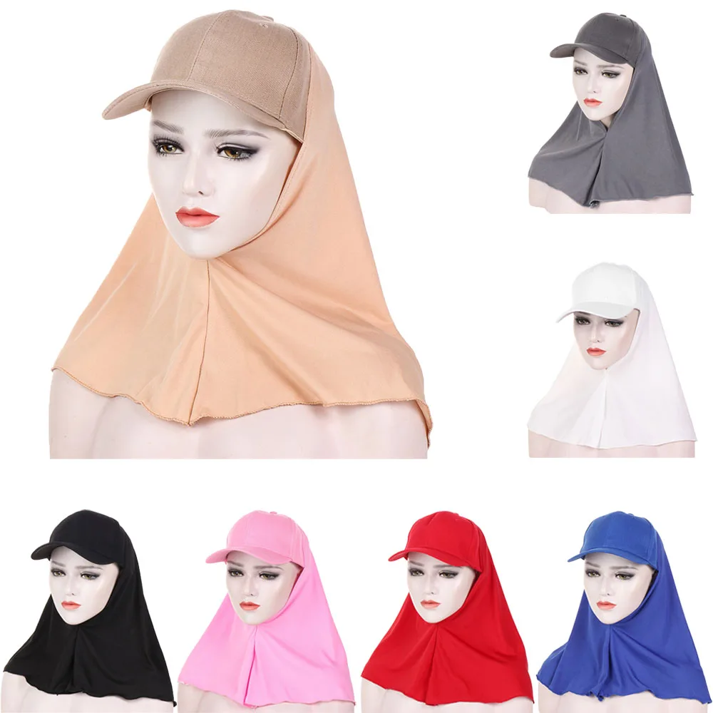 

New Women Baseball Caps with Jersey Scarf Hijab Shawl Bandana Muslim Fashion Turban Bonnet Amira Head Wrap Cap Hat Ready To Wear