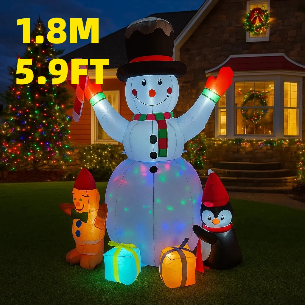 

1.8M/5.9FT Inflatable Snowman Penguin Gingerbread Gift Boxes Lights LED Home Decorations Toys Yard Xmas Holiday Decor Supplies