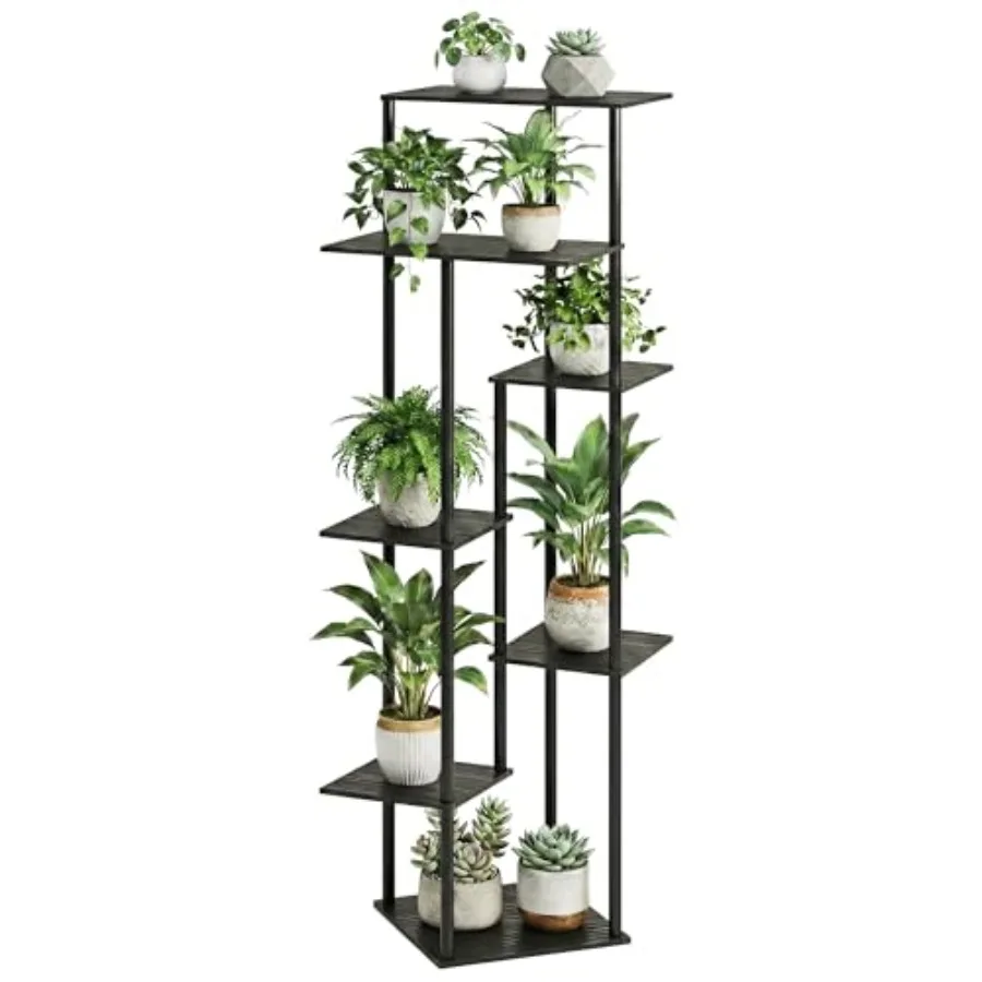 

Высокая 7-ярусная металлическая подставка для растений с деревянными полками для нескольких цветочных горшков, угловые держатели для цветов для гостиной, балкона