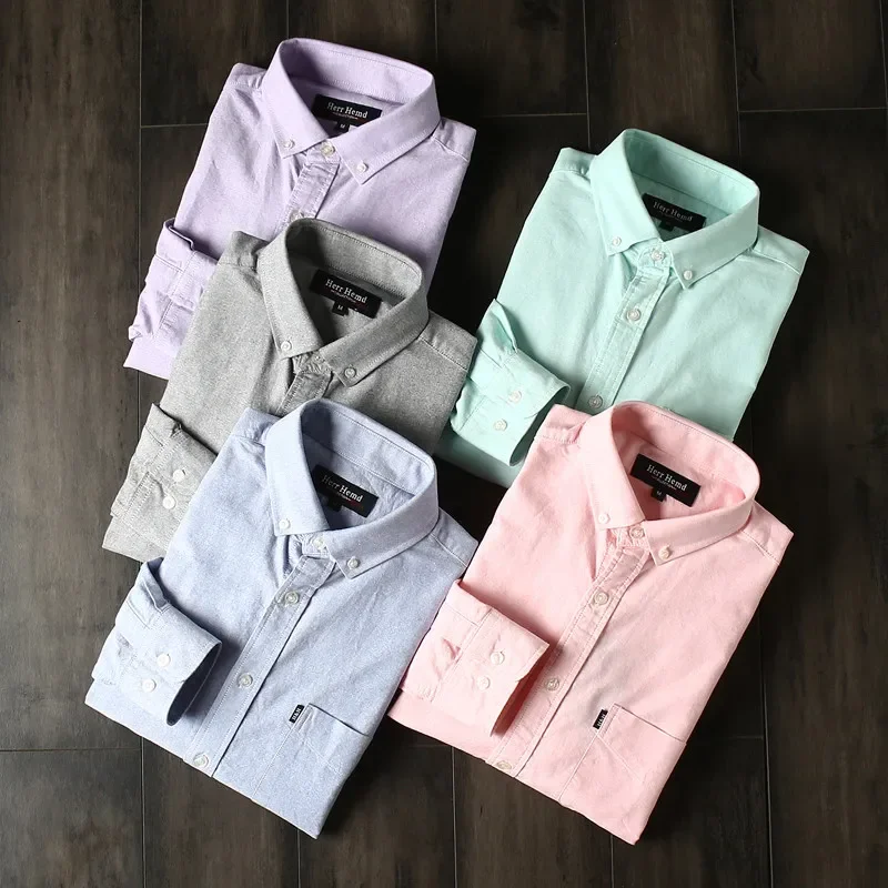 

European and American high gram weight solid pure cotton business casual long-sleeved shirt