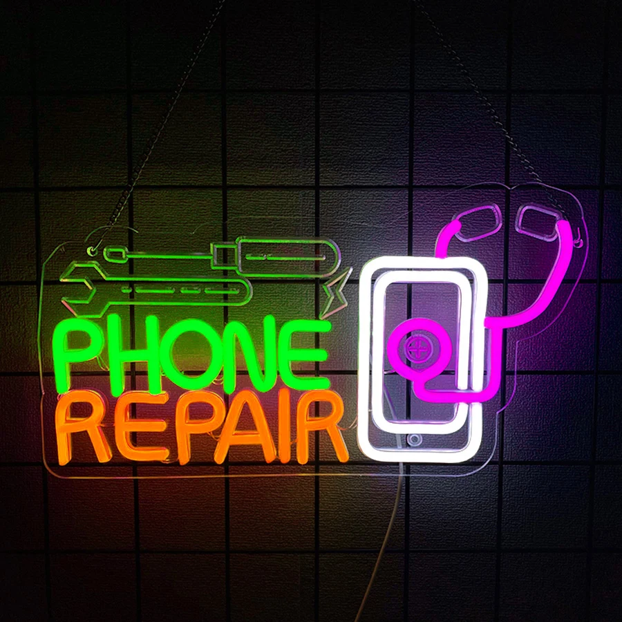 Phone Repair Led Neon Sign, 3D Carved Color Letter Icon Usb Powered, Used For Wall Decor Of Mobile Phone Electronic Repair Shop. view 5