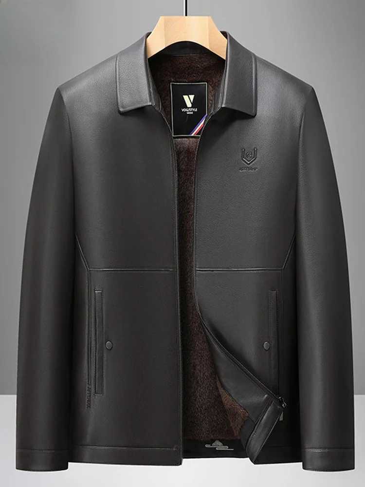 

Men's Fce Lined Thiened Casual Leather Jaet Woodpeer Collar Winter Warm Dad Clothes TUCANO Stand Fit PU Leather