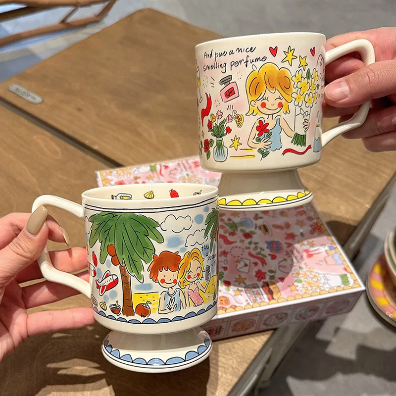 Handdrawn Creative Ceramic Tableware Set, Colorful Fish Dishes, Deep Breakfast Plate, Cream Style Series, Home, New