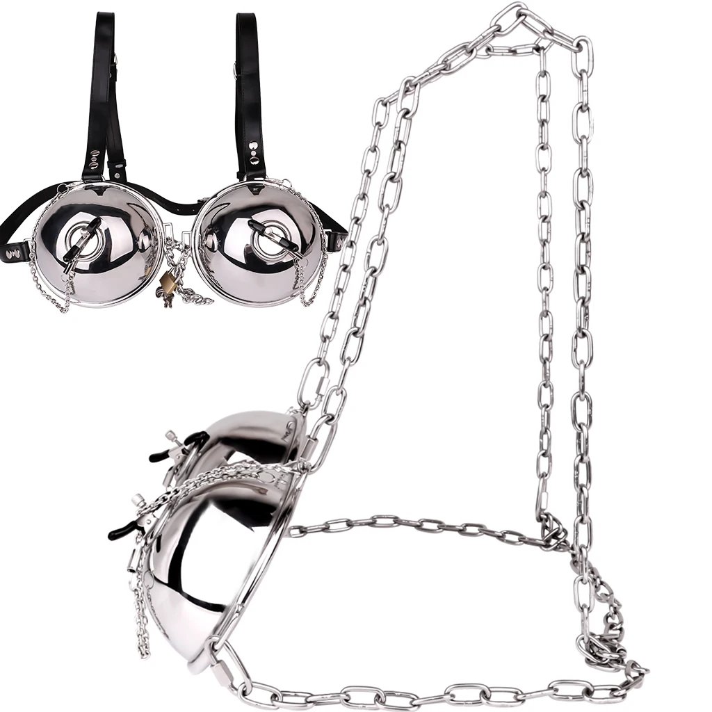 QKKQ Stainless Steel Heavy-duty Breast Binder Sexy Bra Nipple Clamp Bust Bondage Teat Stimulator Chest Hood Sex Toys For Women