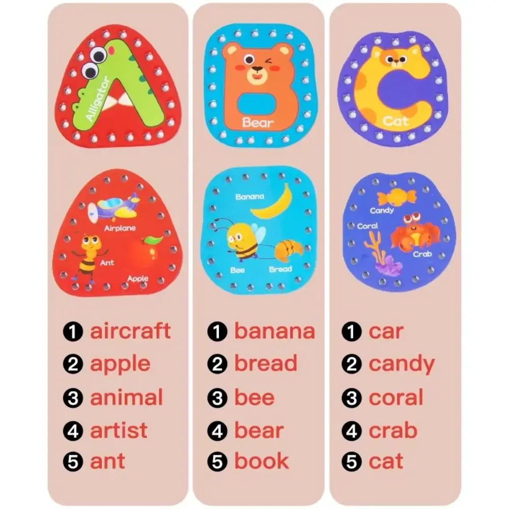 Planche de corde à enfiler pour enfants, motricité Fine, cartes de laçage colorées en bois, jouets éducatifs créatifs