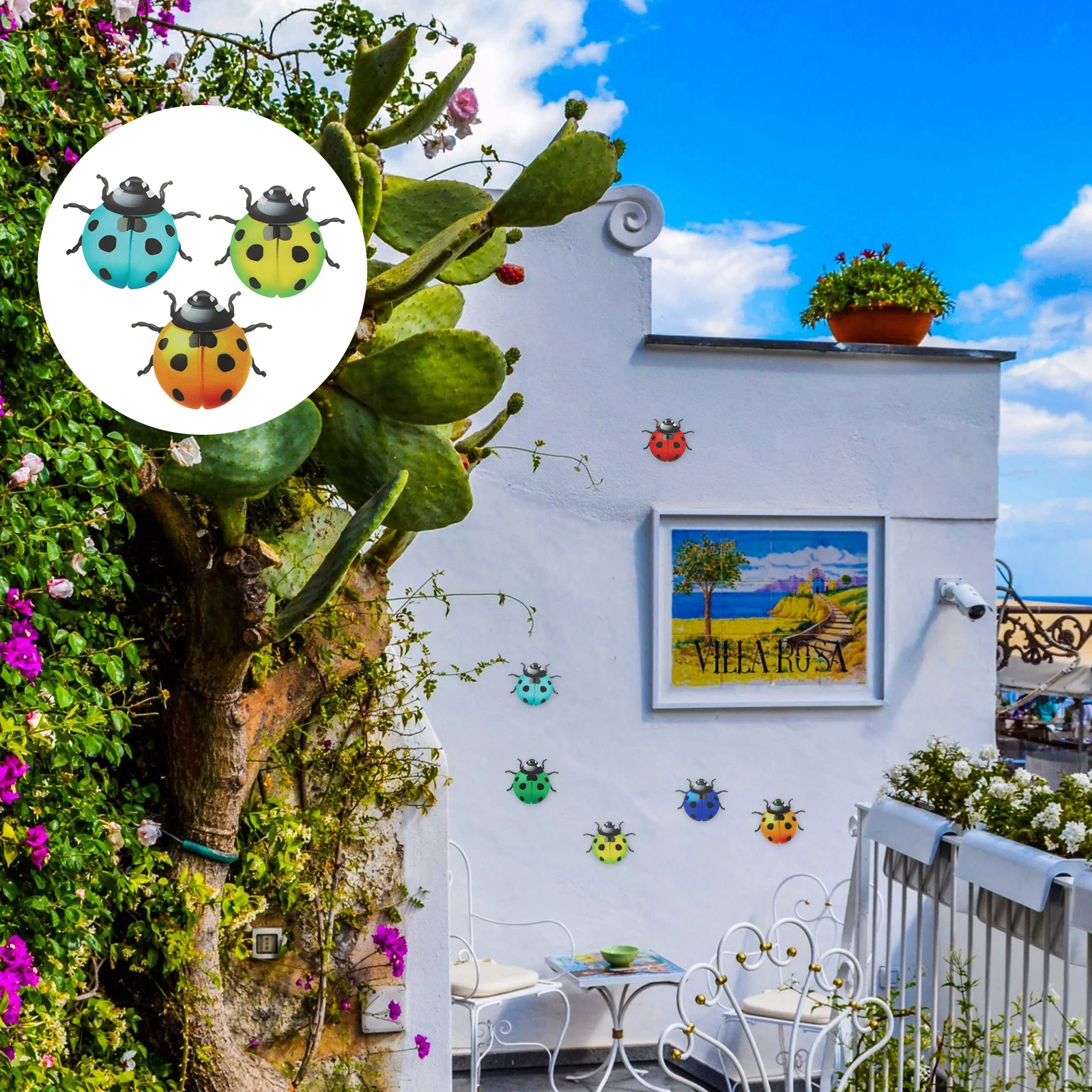 

3Pcs Metal Ladybug Wall Art Decor Indoor Outdoor Hanging Wall Sculpture Garden Lawn Decoration Decoration Indoor Outdoor