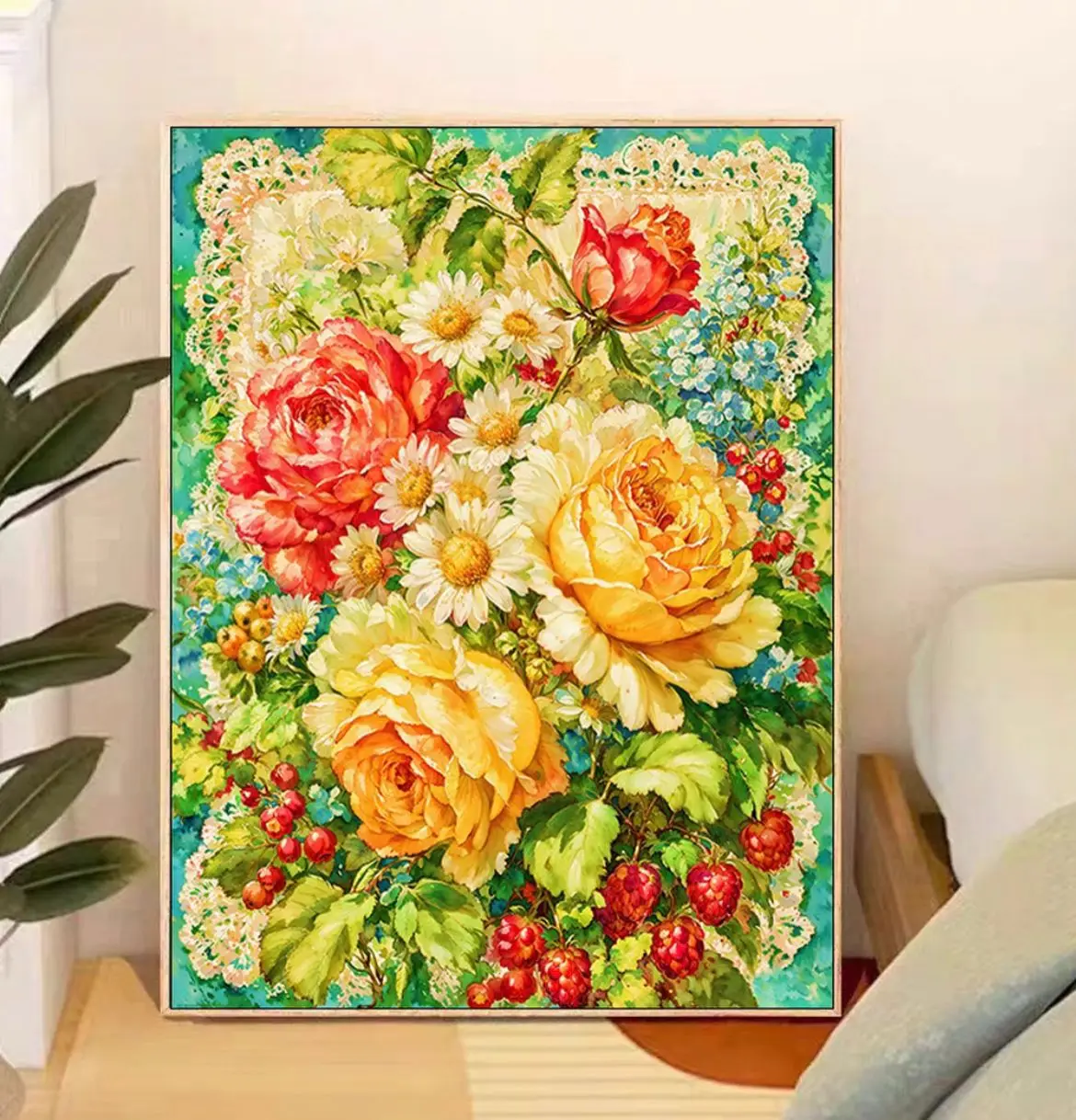 

14CT 9CT Big Flowrers Printed Kit Cross Stitch Embroidery DIY Needlework Set Crafts With Needles Threads 54 Colors