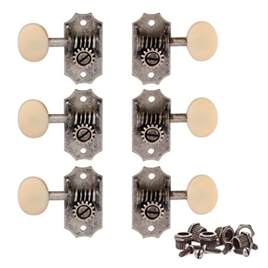 

Golden Age Restoration Guitar Tuners for solid peghead: 3 left + 3 right, relic nickel finish with cream knobs, vintage-style p