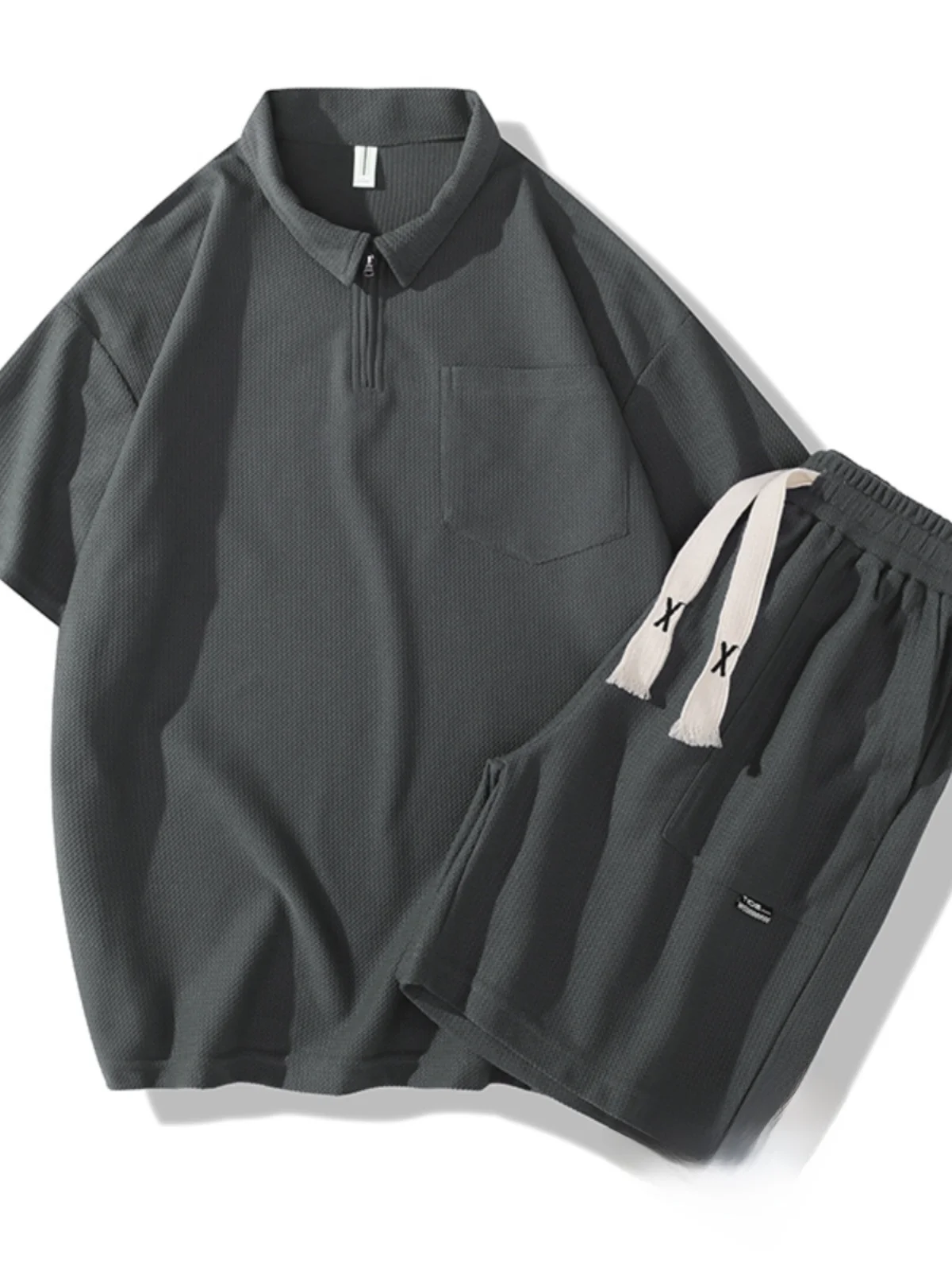 

Ice Silk irt Set Men's Summer American f Zip ort Sve Two Piece Set High End Feeling Men's Clothing Clete Set