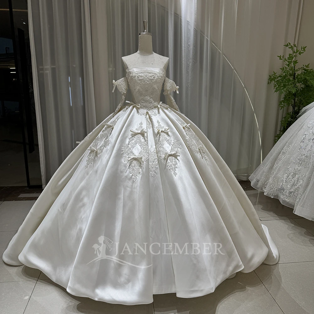 

Изысканное свадебное платье принцессы из атласа с индивидуальным дизайном, шлейфом и длинными рукавами, бальное платье для невесты (vestidos de novia boda)