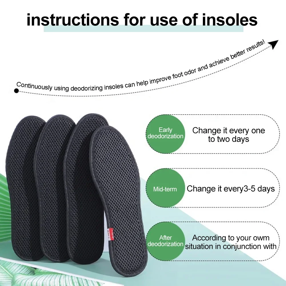 Men Running Sports Shoes Insert Deodorant Insole Bamboo Charcoal Deodorant Insoles Mesh Breathable Absorb-Sweat Shoe Pads