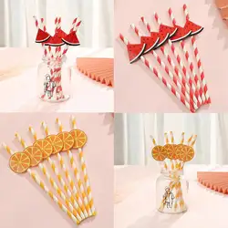 6pcs Creative Fruit Paper Straw Card Orange Watermelon Beverage Supplies Birthday Wedding Party Decoration