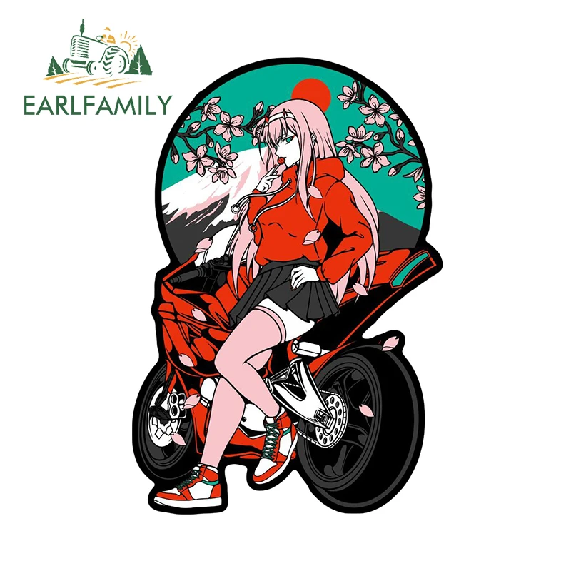 EARLFAMILY 13cm × 8.8cm Motorcycle Zero Two Anime Car Stickers Personal Cool Picture Design Decals Nice Scratch Proof Car Goods