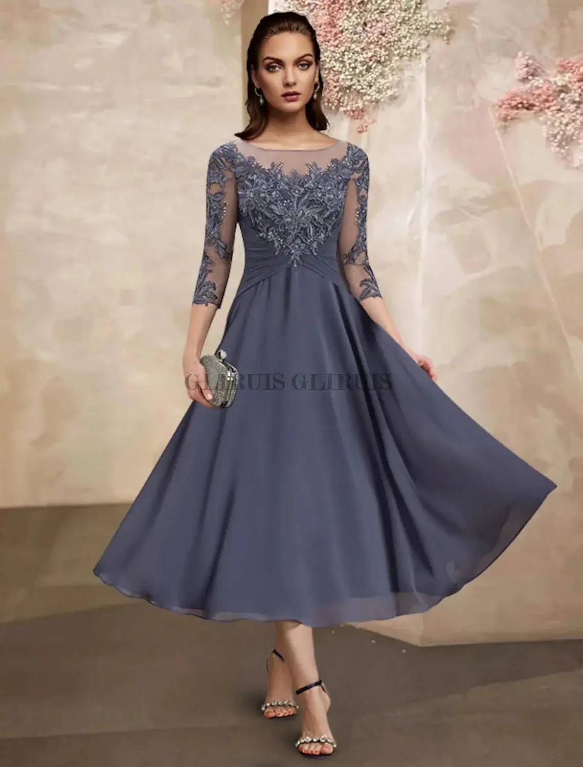 

High Quality A Line Mother Of Bride Dresses V Neck Print Chiffon Draped Floor Length Applique Summer for Marriage Gowns