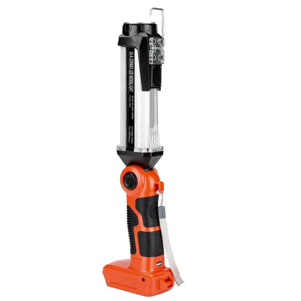 

Rechargeable Battery LED Work Light Outdoor Flashlight Portable Camping Light for Black & Decker 20V Li-Ion Battery with Hook