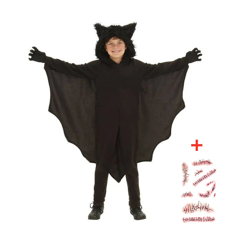 Kids Unisex Vampire Bat Hooded Costume Child sexy cosplay Jumpsuit Halloween Cosplay Costume Set Glove gift vestidos de fiesta