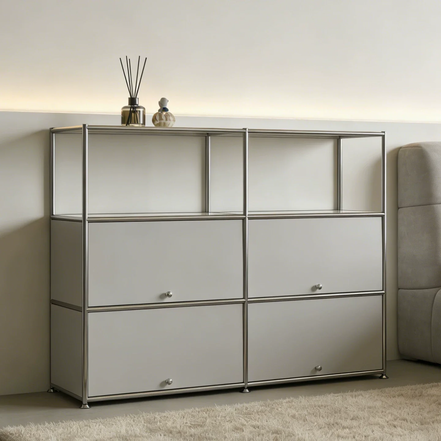 Module Steel Living Room Storage Cabinet Rack Kitchen Sideboard Dining Side Locker Nightstand Flip Sofa Side Cabinet Bookshelf