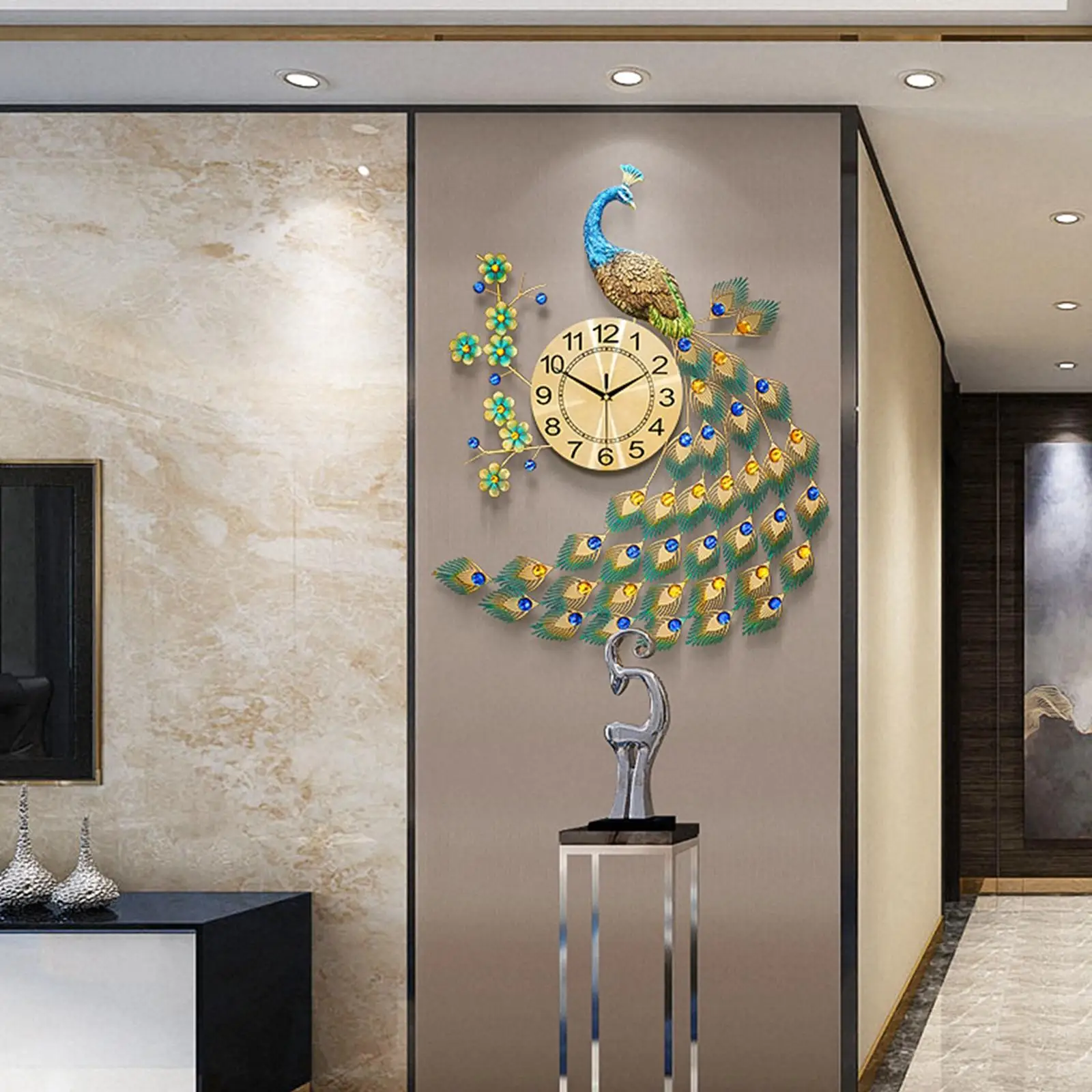 European Style Peacock Wall Clock Metal Clock Creative Modern Living Room Decoration Wall Clocks