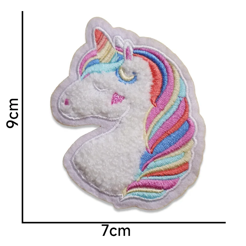 4PCS Rainbow Unicorn Towel Embroidered For Clothes Patch Clothing Accessories Chenille Badges Cartoon Felt Sew Embroidered Patch