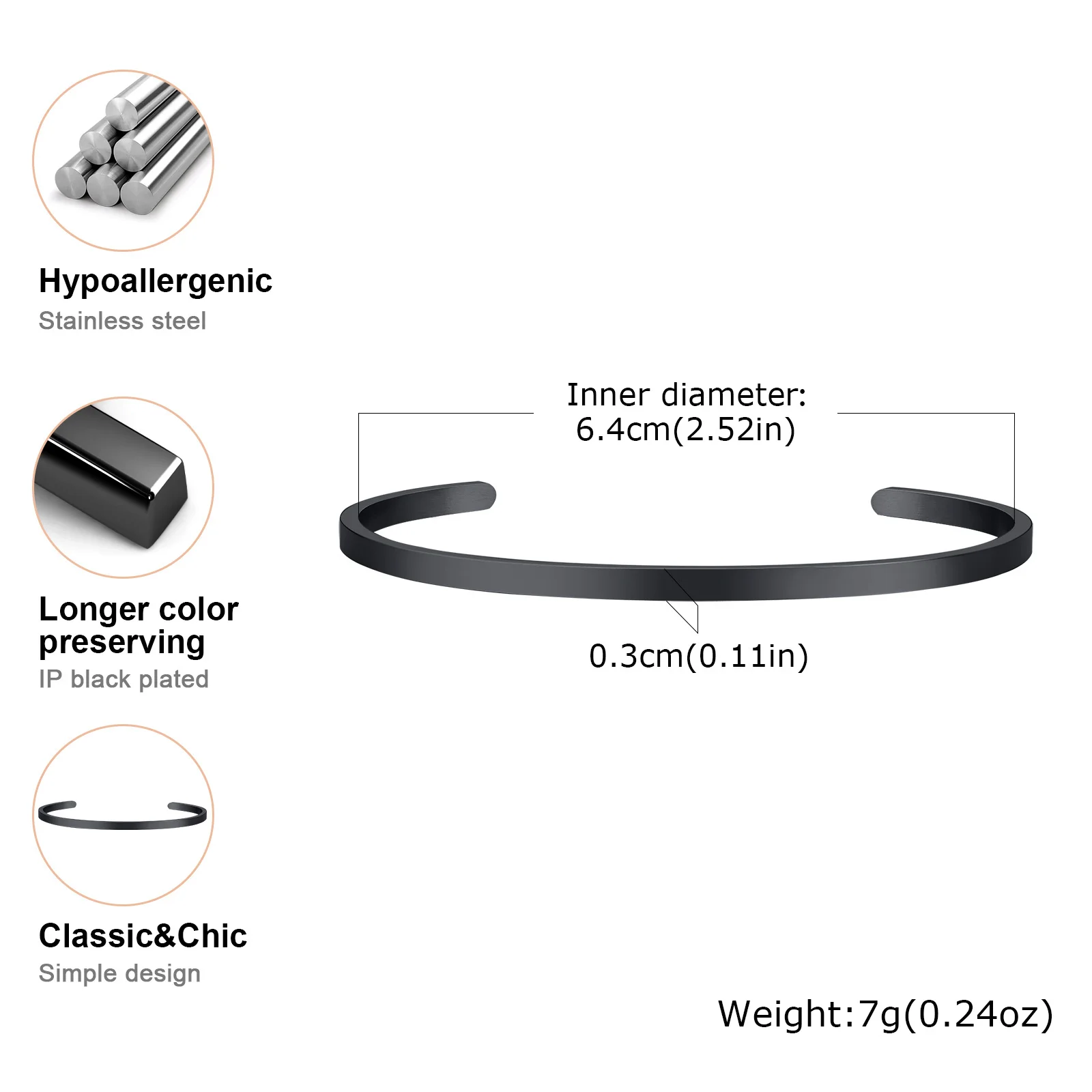 Vnox Simple 3mm-10mm Bangles for Women Men, Classic Glossy Stainless Steel Open Cuff Bracelets, Unisex Plain Wristband image 3