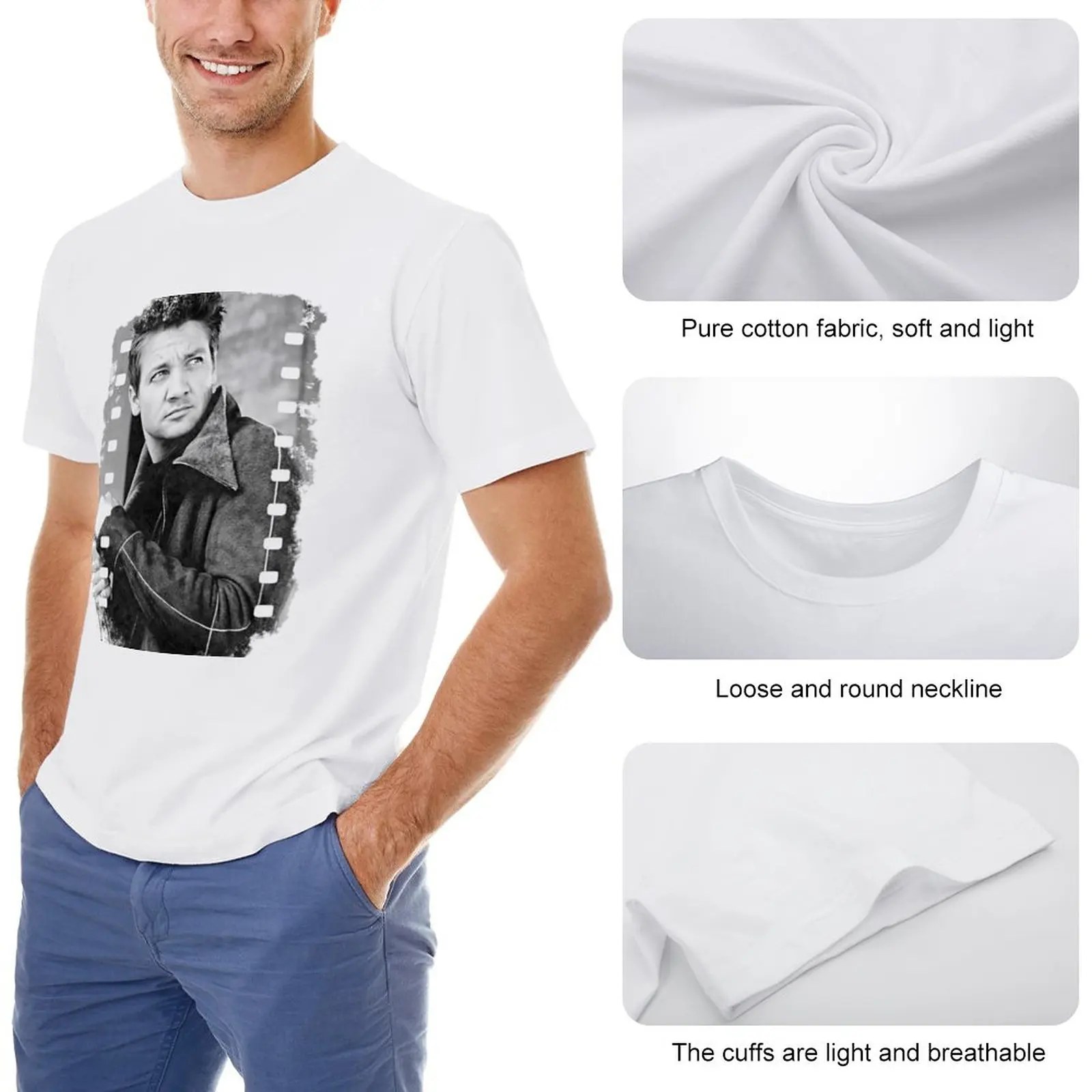 Jeremy Renner B&W Film T-Shirt funny t shirts funny t shirt summer clothes Men's t-shirt