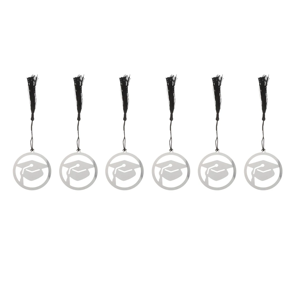 

6 pcs Doctor Hat Bookmarks Stainless Steel Tassel Page-markers Graduation Ornament Student Gifts Reading Accessories