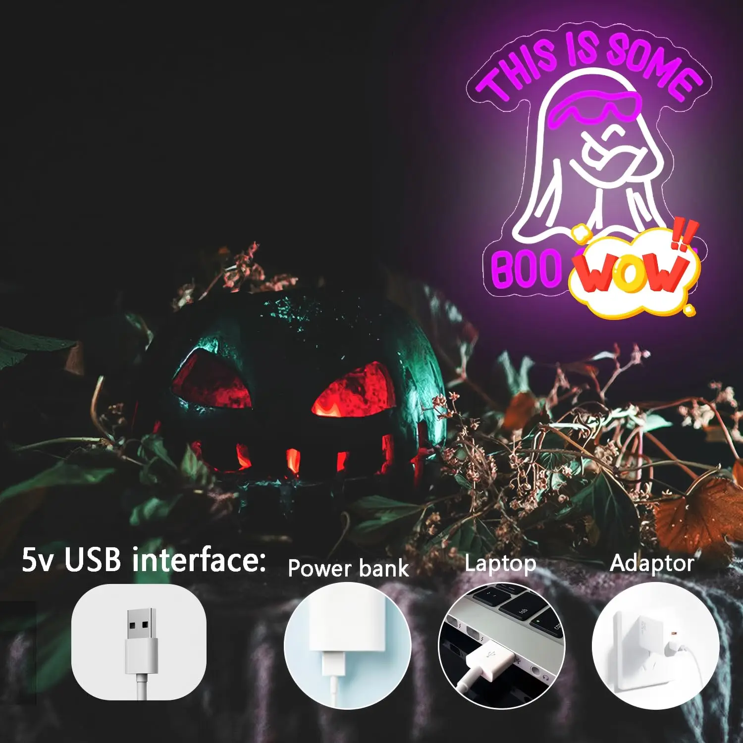 Boo Ghost Neon Sign for Wall Decor Humorous Ghost Light Funny Holiday Atmosphere Dimmable Switch for Bedroom Living Room Gift