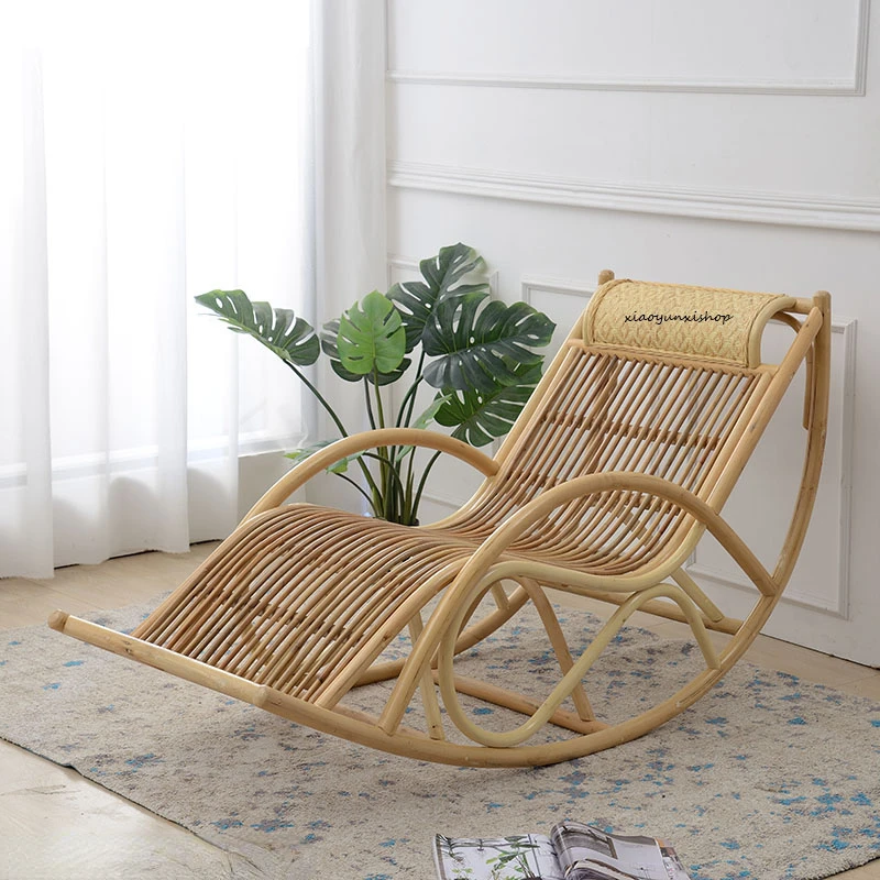 

Lounge chair balcony home leisure rocking chair natural rattan solid wood