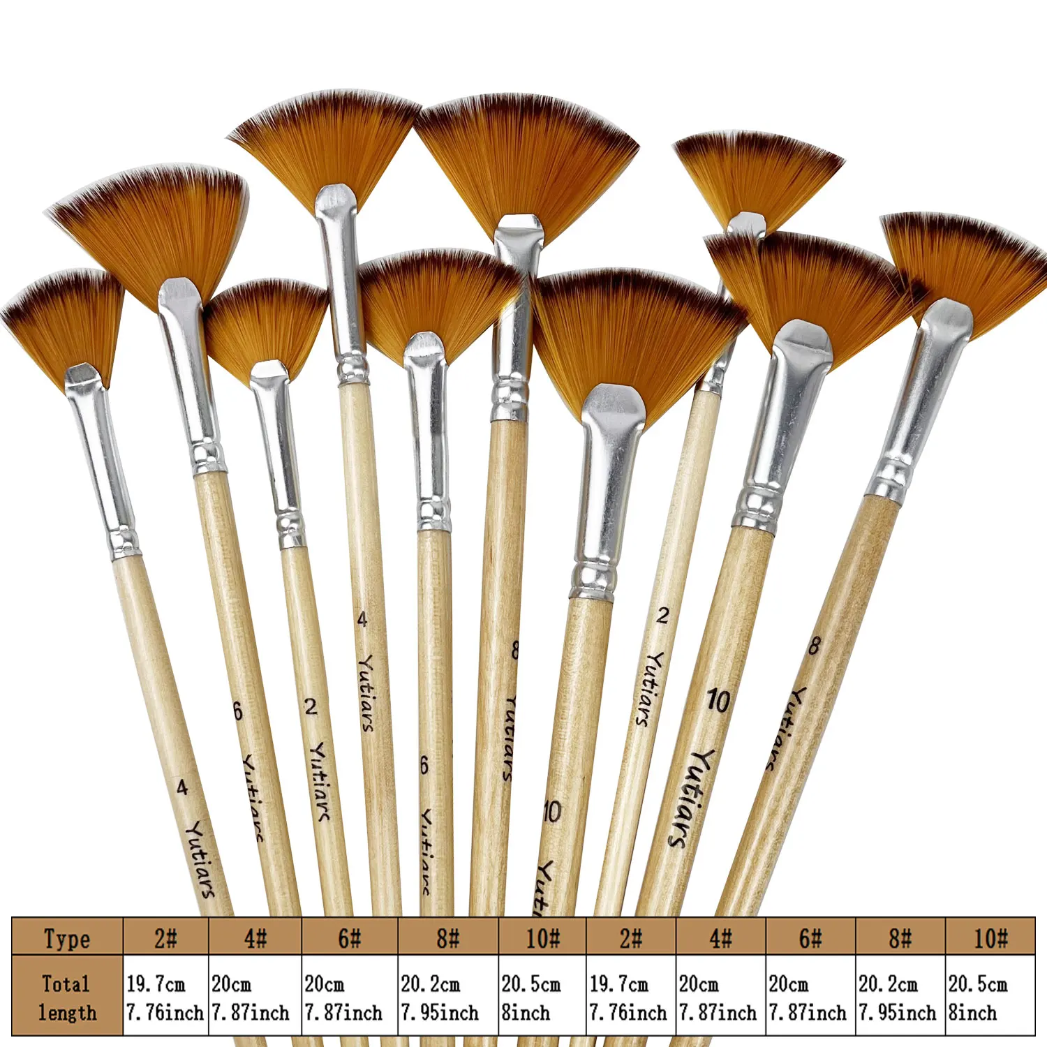 10-delige penselenset, waaierborstels Acrylverfborstels Olieverfborstels met nylon haar en kort schilderij met houten handvat