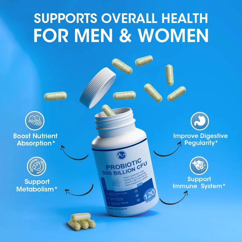 Minch Probiotic Capsules Digestive Support Gut Health 300 Million CFUs, Fiber& Chewable Supplement for Adults 60Day Supply 120pc