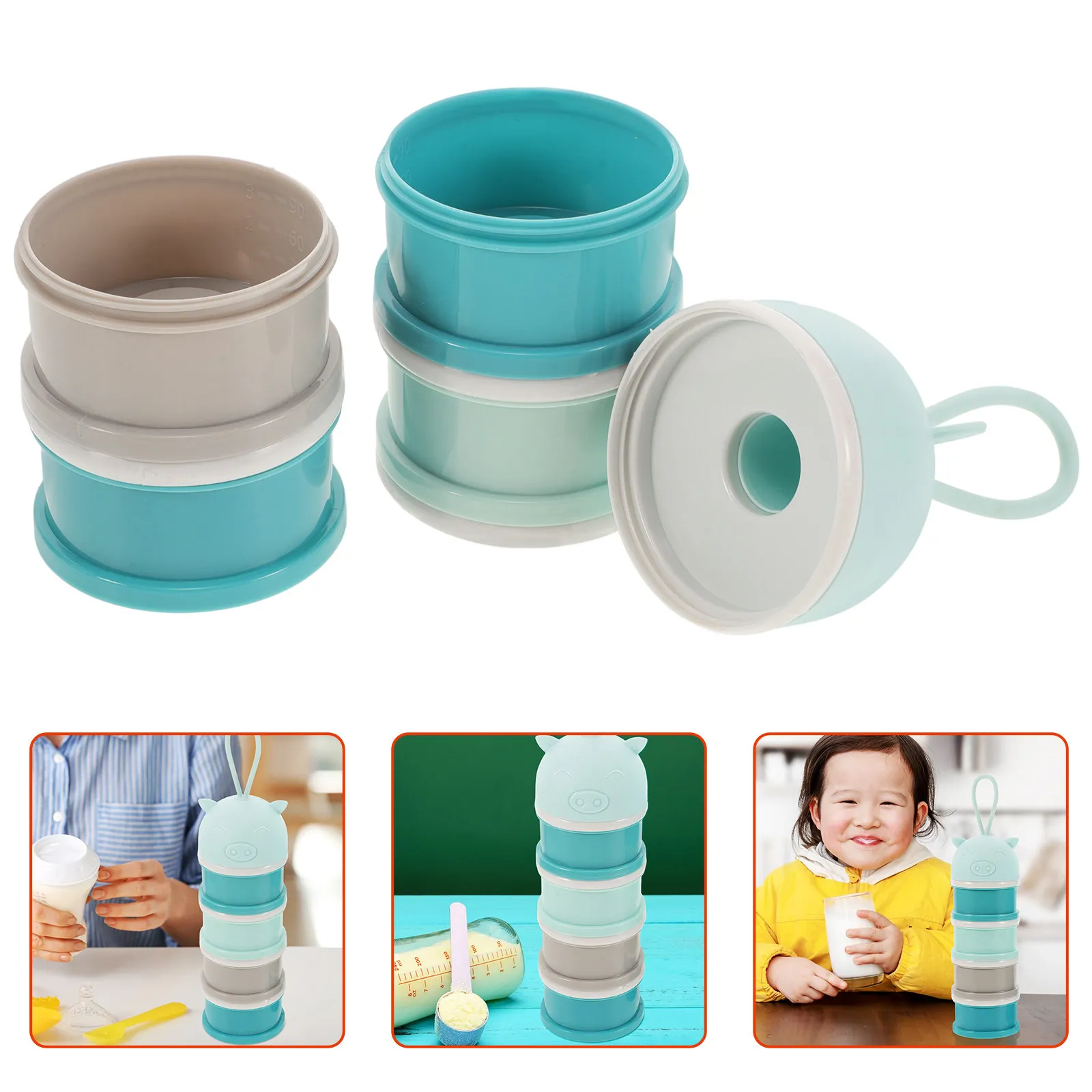 2Pcs Portable Formula Travel Container 4 Layer Stackable Milk Storage Box Food Grade Kids Snack Box Sky Blue for Travel Outdoor